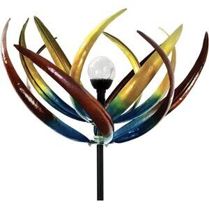 Bits and Pieces - 74" Multi-Color Tulip Wind Spinner - Yard Decorations - Solar